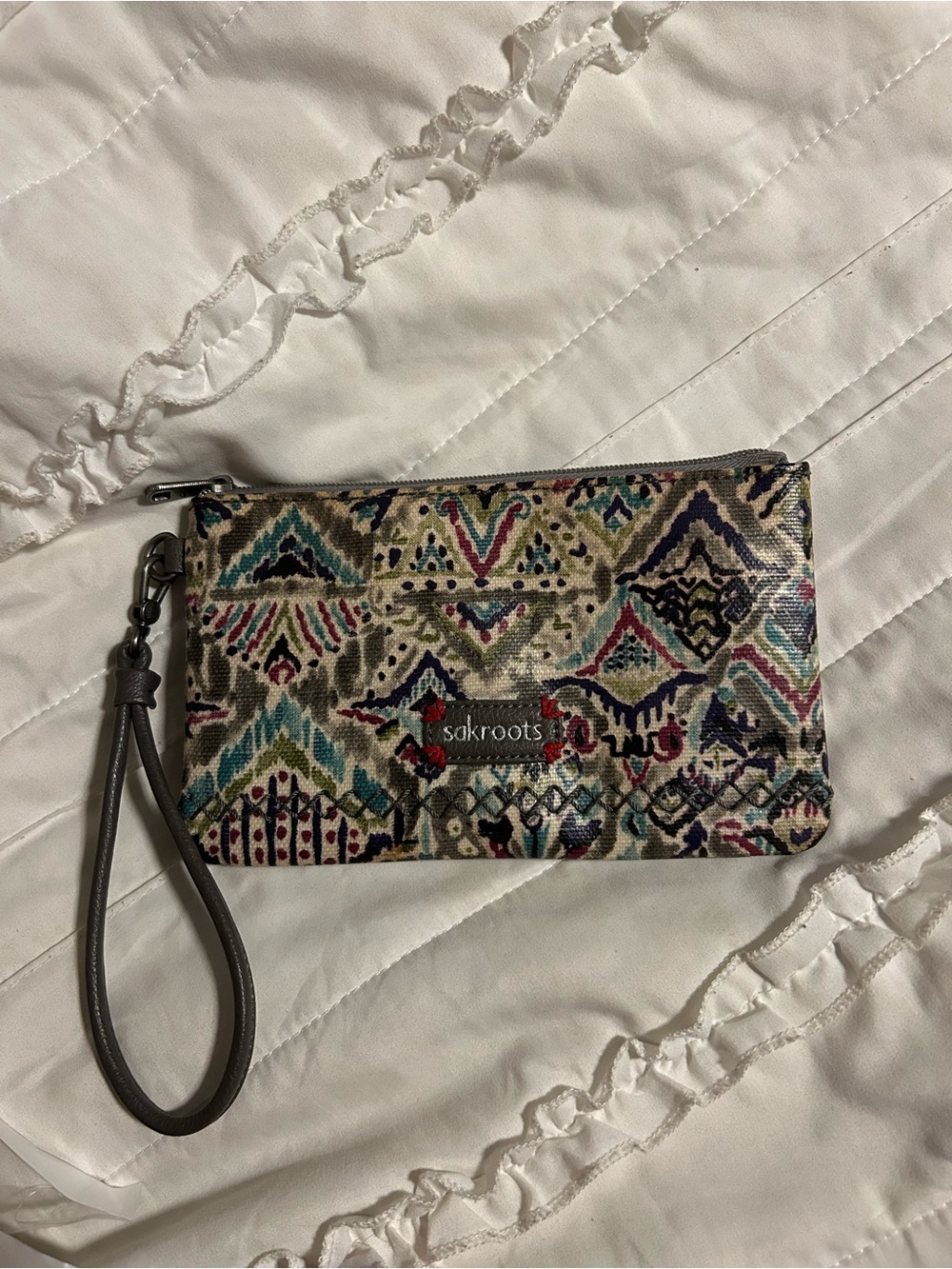 Sakroots Multicolor Patterned Wristlet Bag with charging port